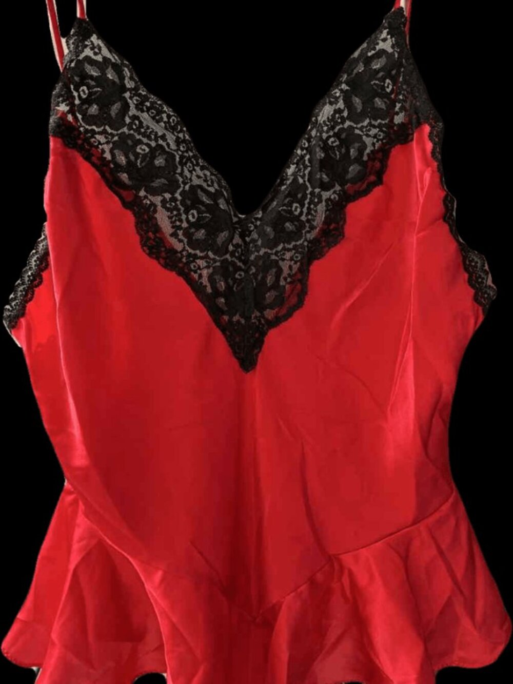 Vintage Cheeky Red Teddy w/ Black Lace Trim